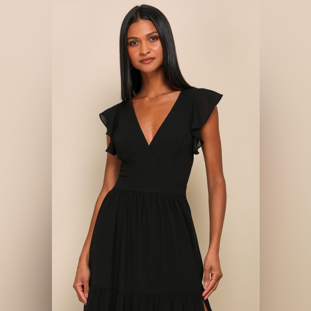 Lulus-Charming Success Black Tiered Lace-Up Backless Maxi Dress (Large) - Picture 5 of 6